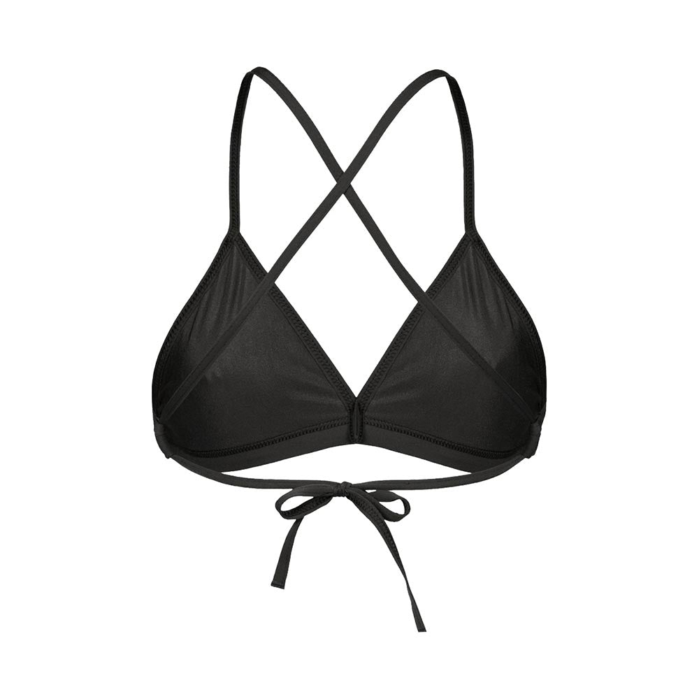 Back view of the arena womens team bikini top in black.