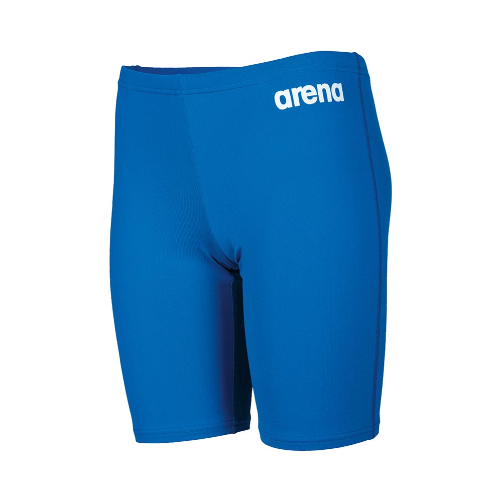 Front view of the arena boys team swim jammer in royal, with the arena logo printed in white on the hip.