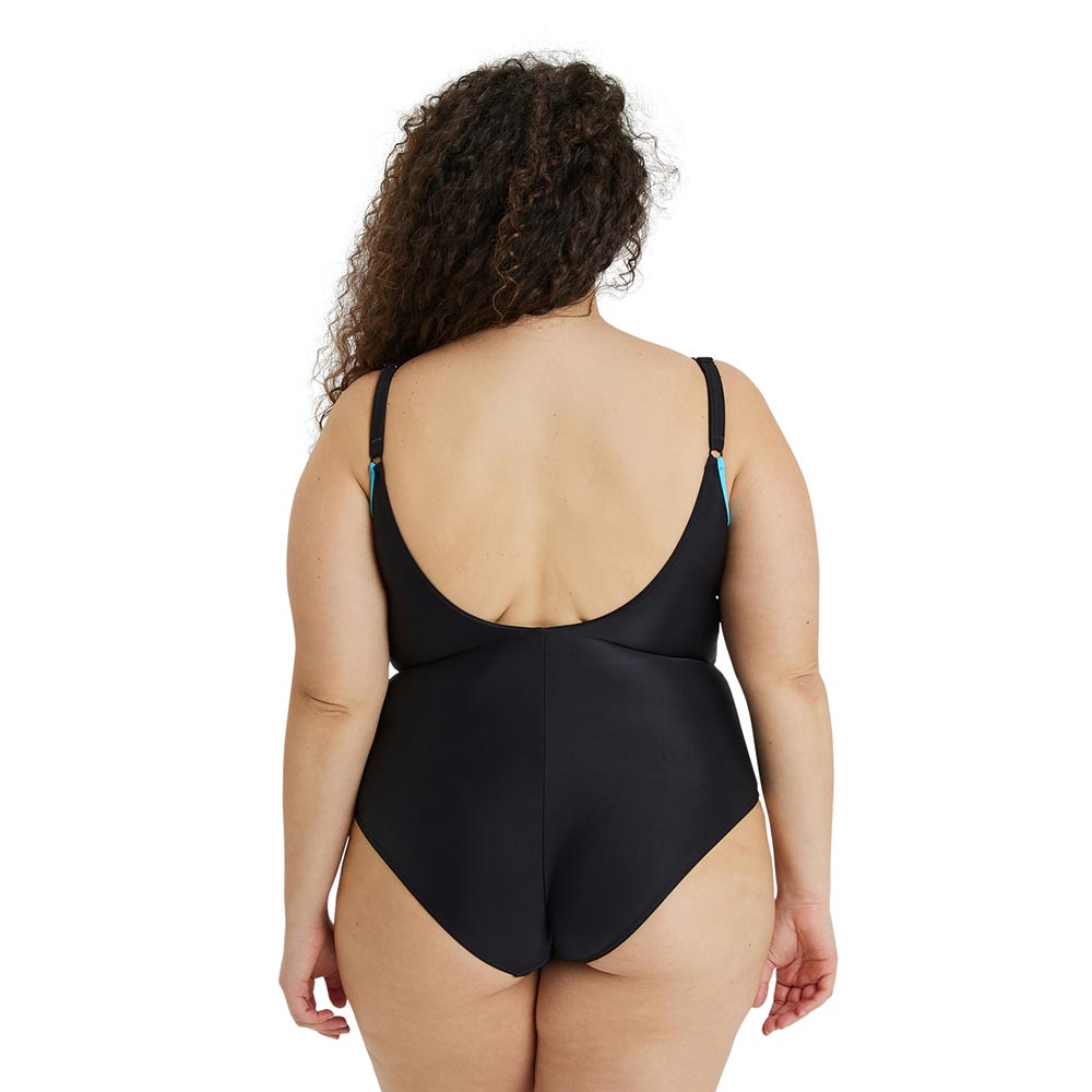 Back view of the arena womens flora plus swimsuit.