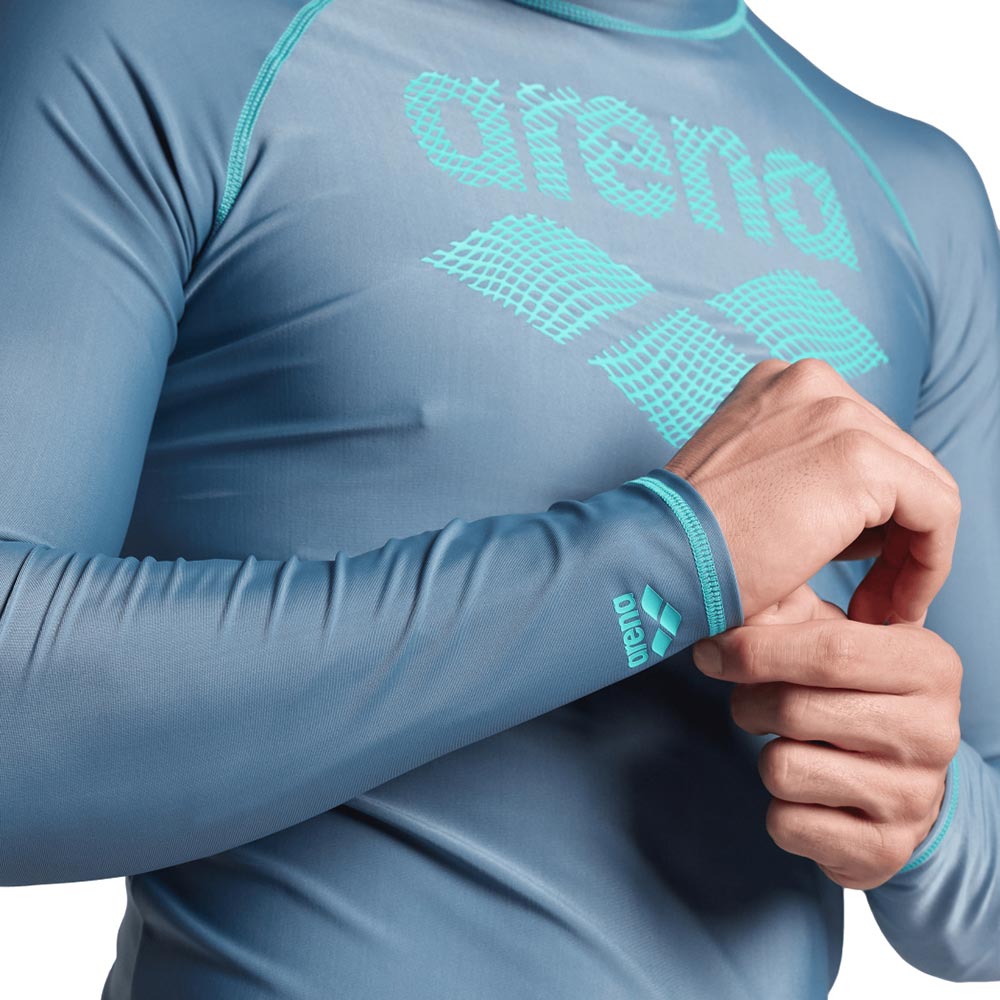 Arena Men's Graphic Long Sleeve Rash Top, Stone Grey