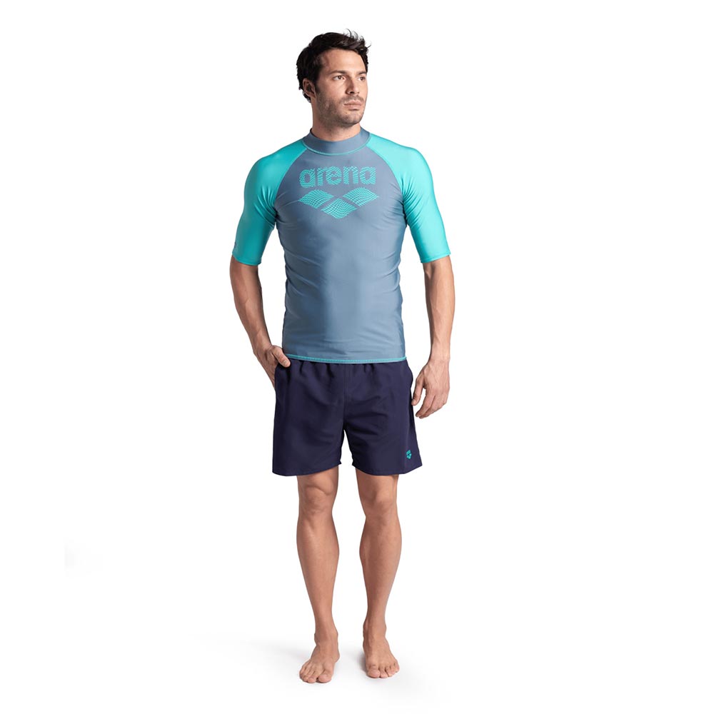 Arena Men's Graphic Short Sleeve Rash Top, Stone Grey