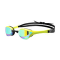 Arena Cobra Ultra Swipe Mirror Goggles: Neon yellow swim goggles with mirrored lenses and black strap