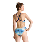 Back view of the arena womens multicoloured swimsuit.
