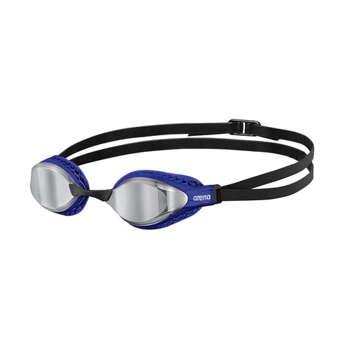 Arena Air Speed Mirror swim goggles with blue frame and silver mirrored lenses