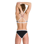 Back view of the arena womens team stripe bikini set in black.