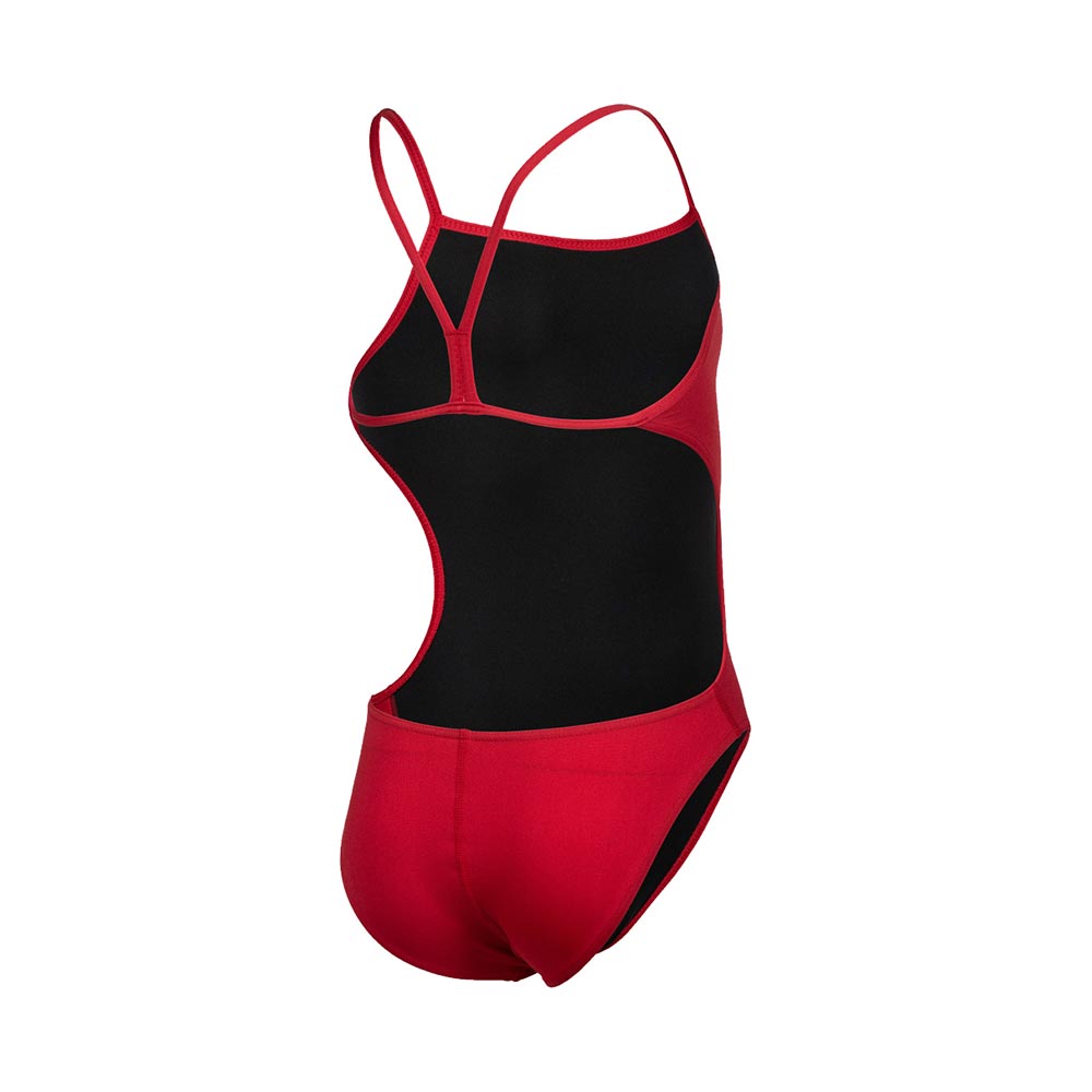 Back view of the arena girls team challenge back swimsuit in red.
