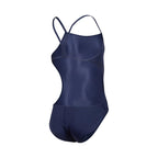 Back view of the navy arena girls team challenge back swimsuit.