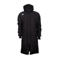 Black Arena unisex team parka jacket with hood and pockets.