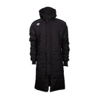 Black Arena unisex team parka jacket with hood and pockets.