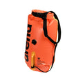 Arena Open Water Buoy 17L in bright orange and yellow, with a shoulder strap and valve.