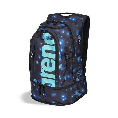 Arena Fastpack 3.0 Printed Swim Backpack in aqua with a spacious main compartment and adjustable straps