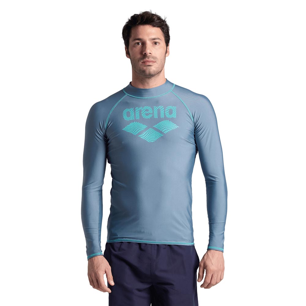 Arena Men's Graphic Long Sleeve Rash Top, Stone Grey