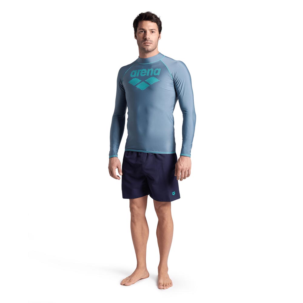 Arena Men's Graphic Long Sleeve Rash Top, Stone Grey