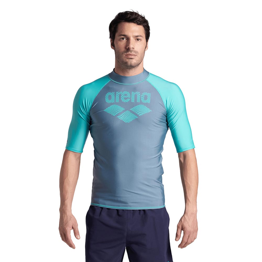 Arena Men's Graphic Short Sleeve Rash Top, Stone Grey