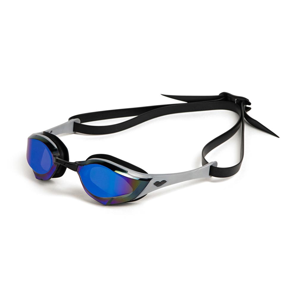Arena Cobra Edge Swipe Mirror swim goggles with blue mirrored lenses and black strap