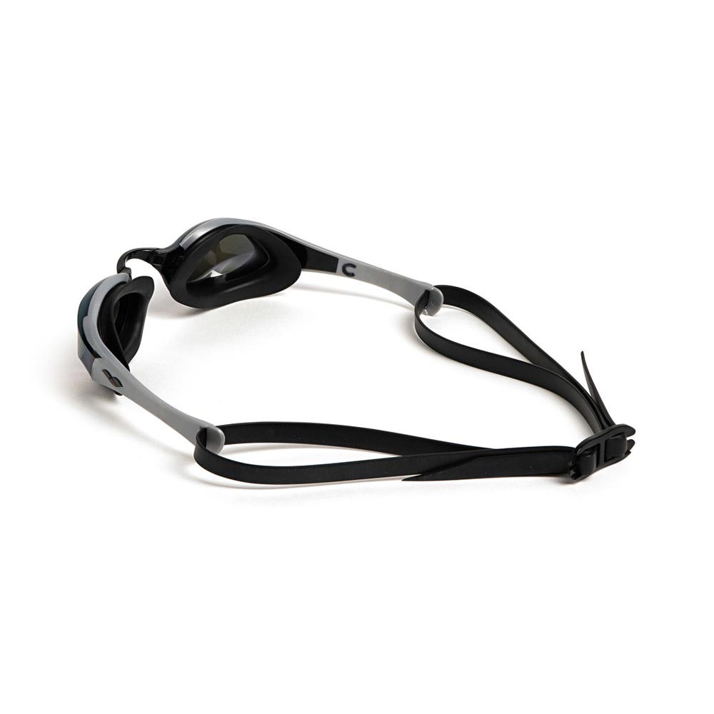 Arena Cobra Edge Swipe Mirror swim goggles in grey and black with adjustable strap