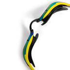 Arena Cobra Edge Swipe Mirror Swim Goggles: Close-up of the goggle strap connection with iridescent detailing