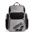 Arena One Go Swim Backpack 45L in black with multiple compartments and mesh pockets for easy storage.