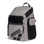 Arena One Go Swim Backpack 45L in black and grey with multiple pockets for organized storage