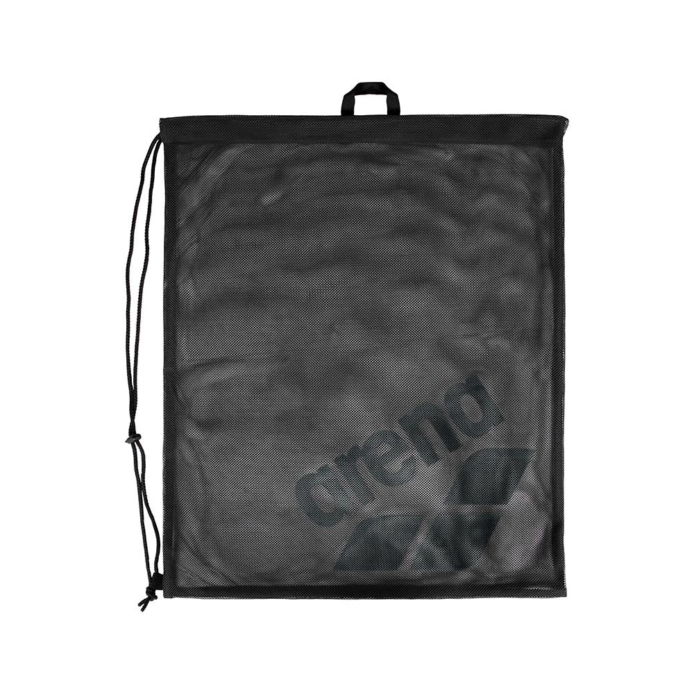 Arena One Go Mesh Swim Bag 40L: Black mesh drawstring bag with Arena logo, ideal for gym or swimming gear.