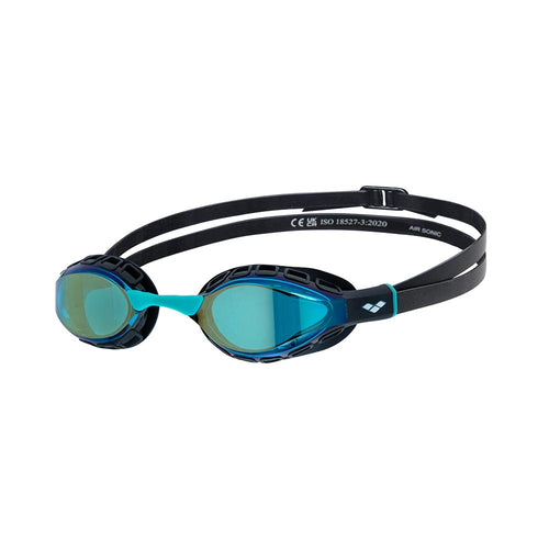 Arena Air Sonic Mirror Swim Goggles with blue and teal lenses and black strap