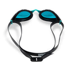 Arena Air Sonic Mirror Swim Goggles: Black and turquoise racing goggles with mirrored lenses