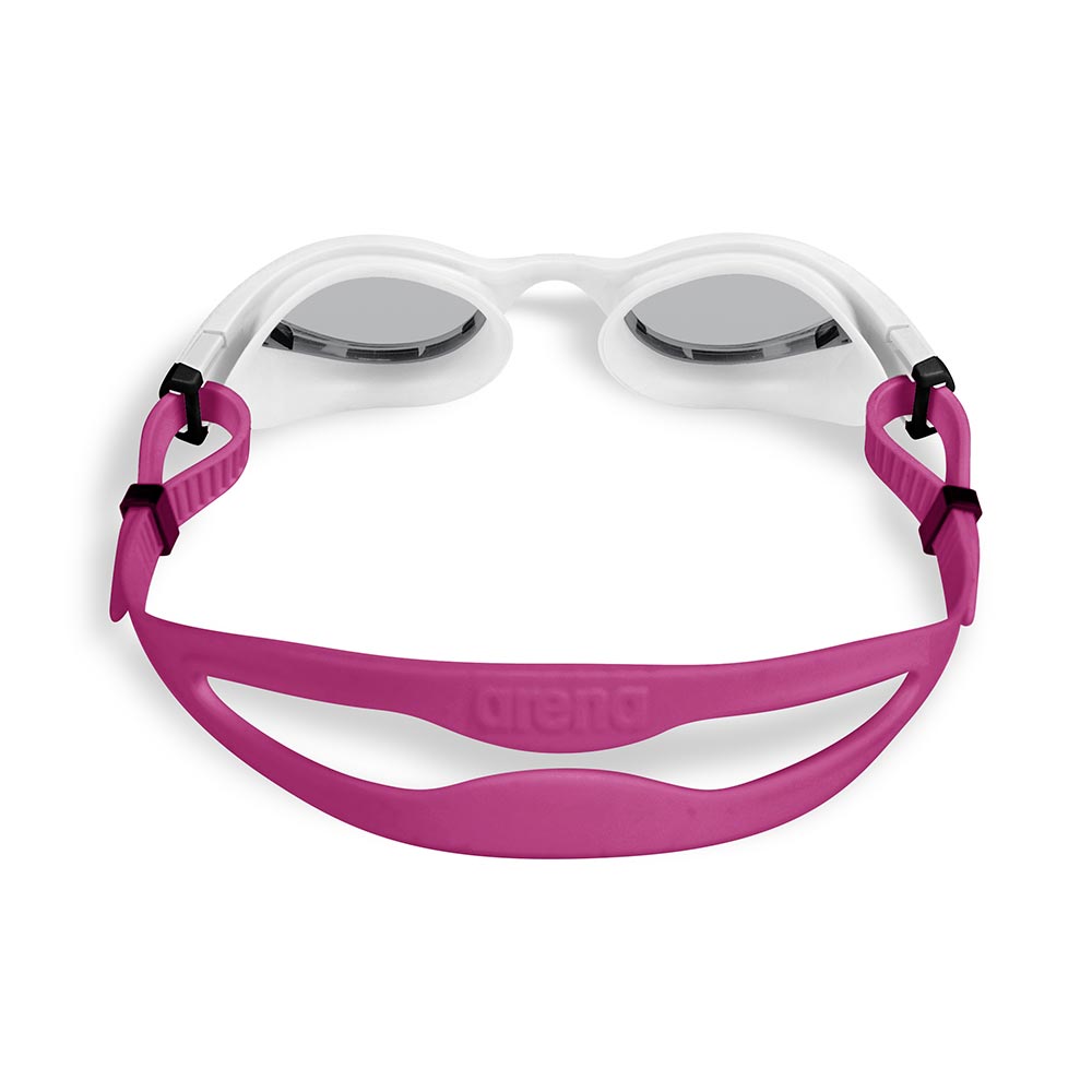 White Arena The One Plus women's swim goggles with a pink head strap.