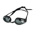 Arena Tracks swim goggles: Black, adjustable swimming goggles with tinted lenses and a comfortable silicone seal.