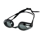 Arena Tracks swim goggles: Black, adjustable swimming goggles with tinted lenses and a comfortable silicone seal.
