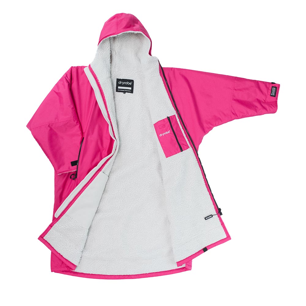 Dryrobe Advance Adults Change Robe in vibrant pink with a cosy light grey fleece lining