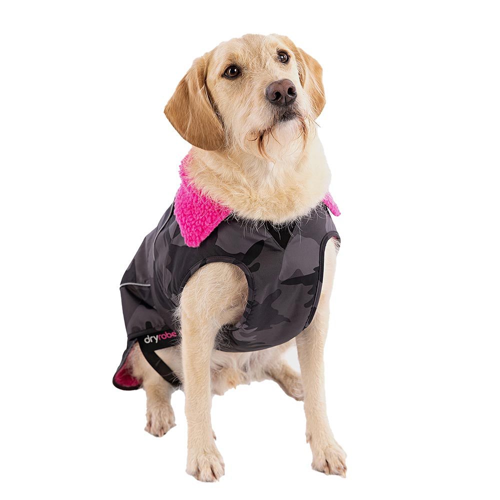 Dryrobe Dog Raincoat, Black Camo/Pink