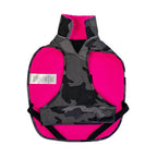 Dryrobe Dog Raincoat: Black camo waterproof outer with cosy pink fleece lining, adjustable straps