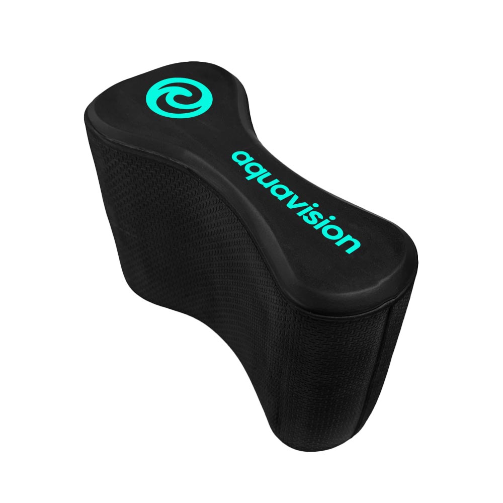 Aquavision pull buoy: black, ergonomic swim training aid with cyan logo