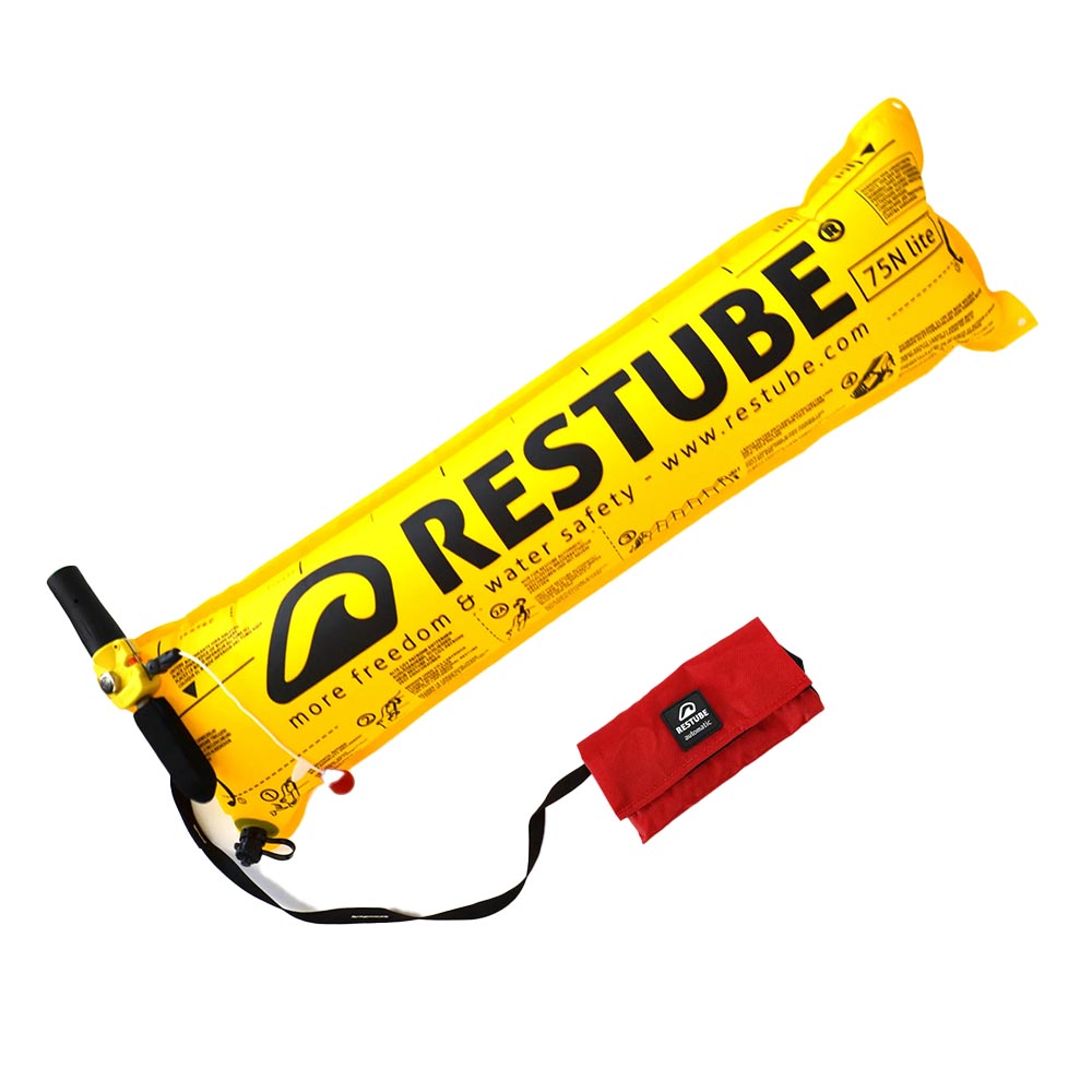 An inflated Restube Automatic water rescue device.