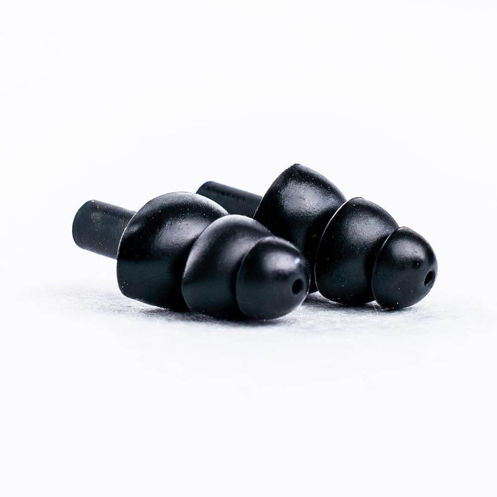 Aquavision Dome Earplugs: Two black silicone earplugs for swimming or noise reduction