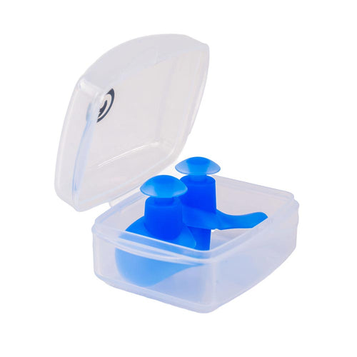 Aquavision Spiral Earplugs in blue, with clear storage case