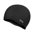 TYR Wrinkle-Free Silicone Swim Cap: Black, durable silicone swim cap for competitive swimmers