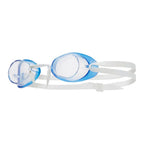 TYR Socket Rocket 2.0 swim goggles: blue frame, clear lenses, white strap