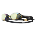 TYR Stealth-X mirrored performance swim goggles with black strap and gold lenses