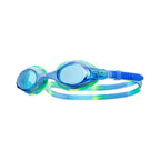 TYR Swimple Tie Dye Kids Swim Goggle: Blue and green tie-dye swimming goggles with adjustable strap for children