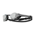 TYR Tracer-X Elite Racing Mirrored Swim Goggles: sleek black and silver design with mirrored lenses and adjustable strap