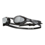 TYR Tracer-X RZR swim goggles: black frame, mirrored lenses, adjustable strap