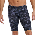 TYR Men's Thresher Swim Jammer in a black and grey marbled pattern