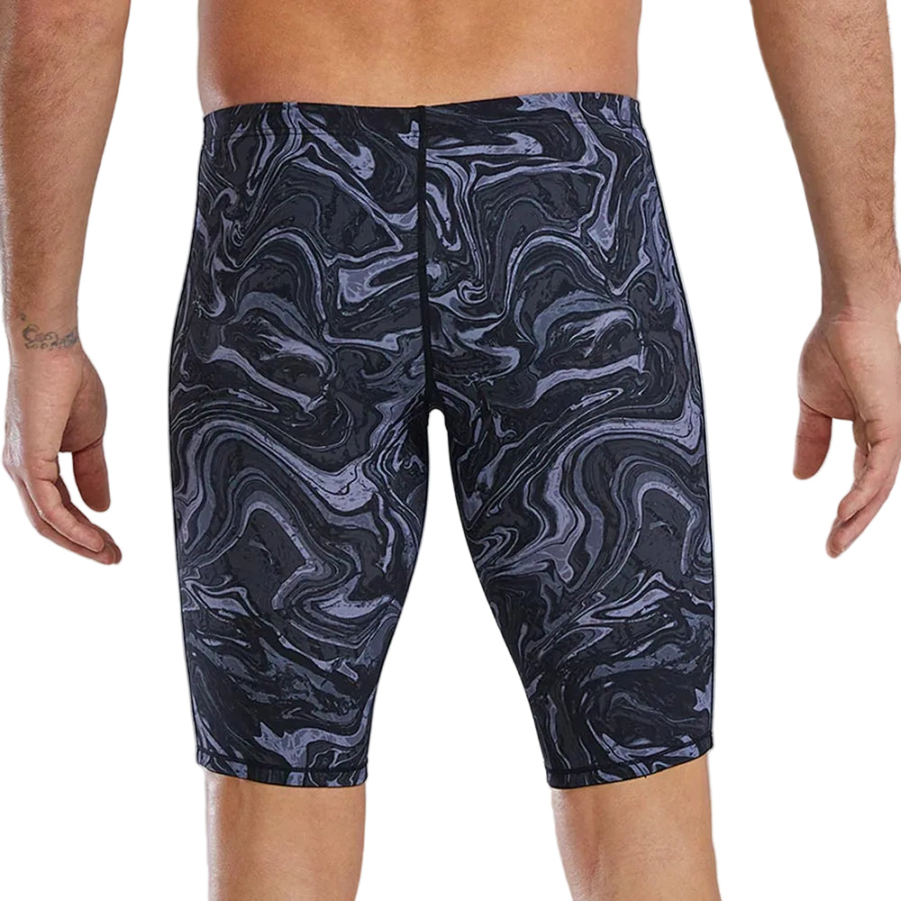 TYR Men's Thresher Swim Jammer with a black and grey marble pattern