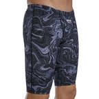 TYR Men's Thresher Swim Jammer in a grey and black marble pattern