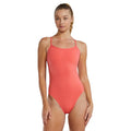 TYR Women's Solid Trinityfit Swimsuit: Coral one-piece athletic swimsuit with thin straps