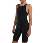 TYR Women's Venzo Open Back Swimsuit in black, designed for competitive swimming
